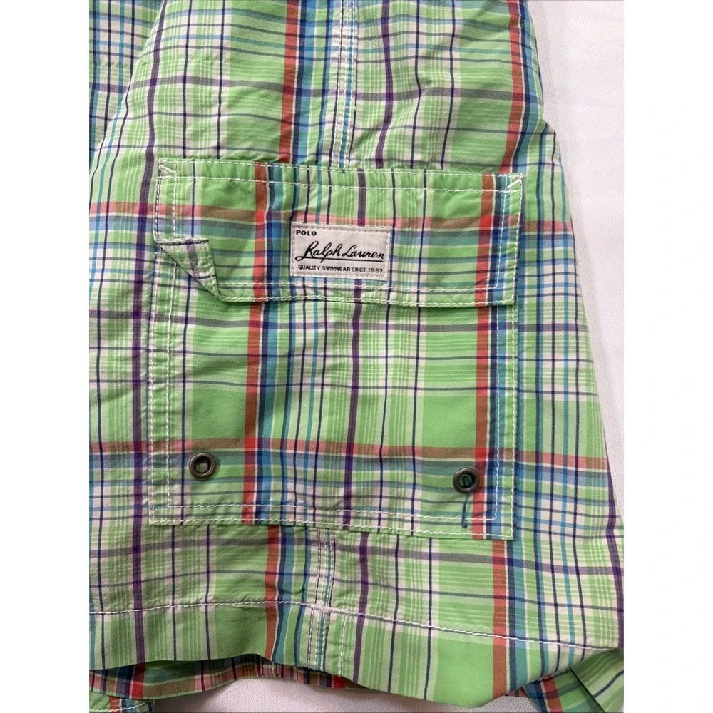 Polo Ralph Lauren Swim Trunks Men‎ Large Green Plaid Board Shorts Xl Vintage518